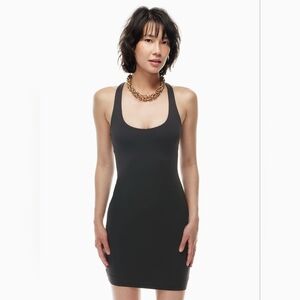 BABATON Racerback Mini Dress Black Size Large Bodycon Lined Goint Out Scoop Neck